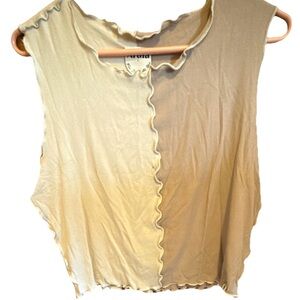 Neutral Two-Tone Lettuce-Edge Sleeveless Top